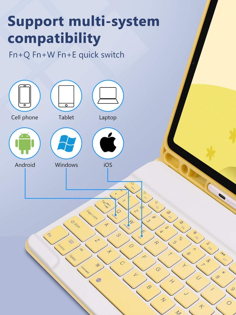 AnMengXinLing Lovely Keyboard Case for iPad 9th/8th/7th Generation with Mouse,Case for iPad 10.2 inch with Pencil Holder and Deatachable Keyboard Mouse, Yellow - Image 4